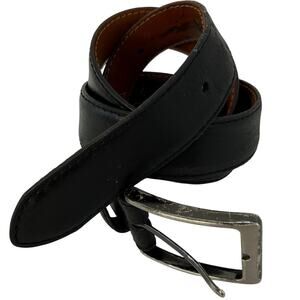 Black Genuine Leather Belt Size 38 Silver Tone Buckle Distressed
